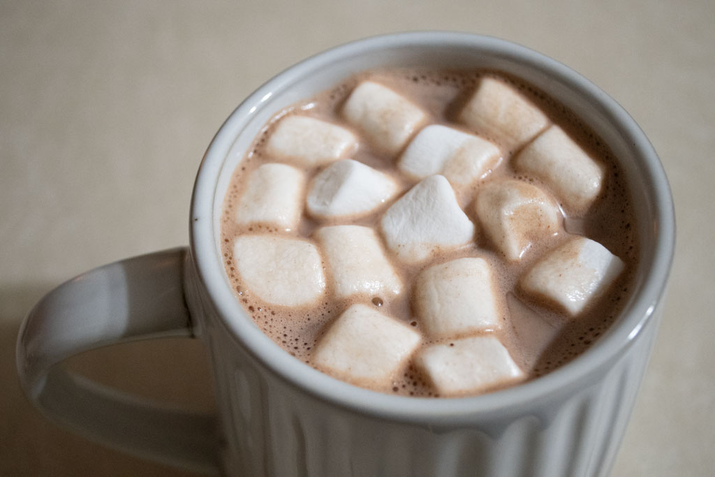 ingredients to make hot cocoa powder mix including coconut milk powder, cocoa powder, Redmond real salt, cane sugar and arrowroot powder